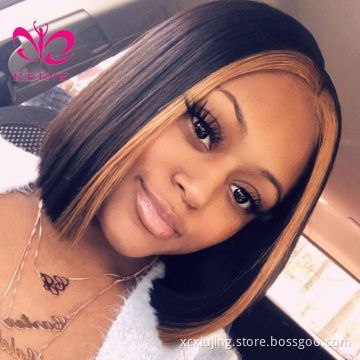 150% 4x4 Lace Closure Human Hair Wigs For Women #27 Highlight Wig Brazilian Remy Honey Blonde Ombre Short Bob Lace Closure Wigs
